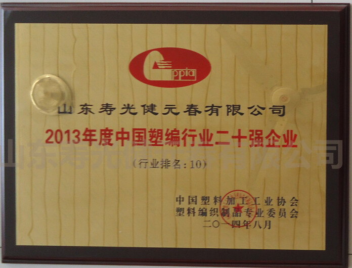 2013年被评为年度中国塑编行业二十强企业